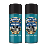 2X Hammerite Satin Black Spray Paint 400ml Spray Paint